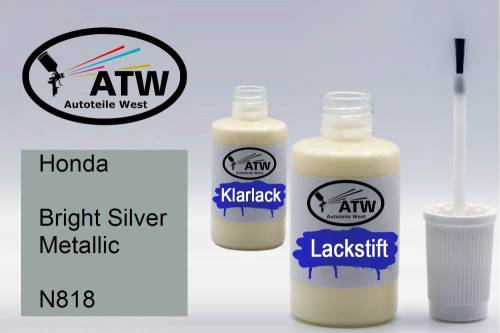 Honda, Bright Silver Metallic, N818: 20ml Lackstift + 20ml Klarlack - Set, von ATW Autoteile West.